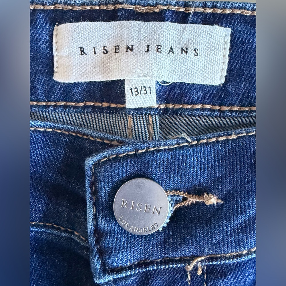 NWT RISEN High-Rise Crop Straight Jeans w/ Distressed Raw Hem Dark Blue 13/31 - Picture 2 of 16